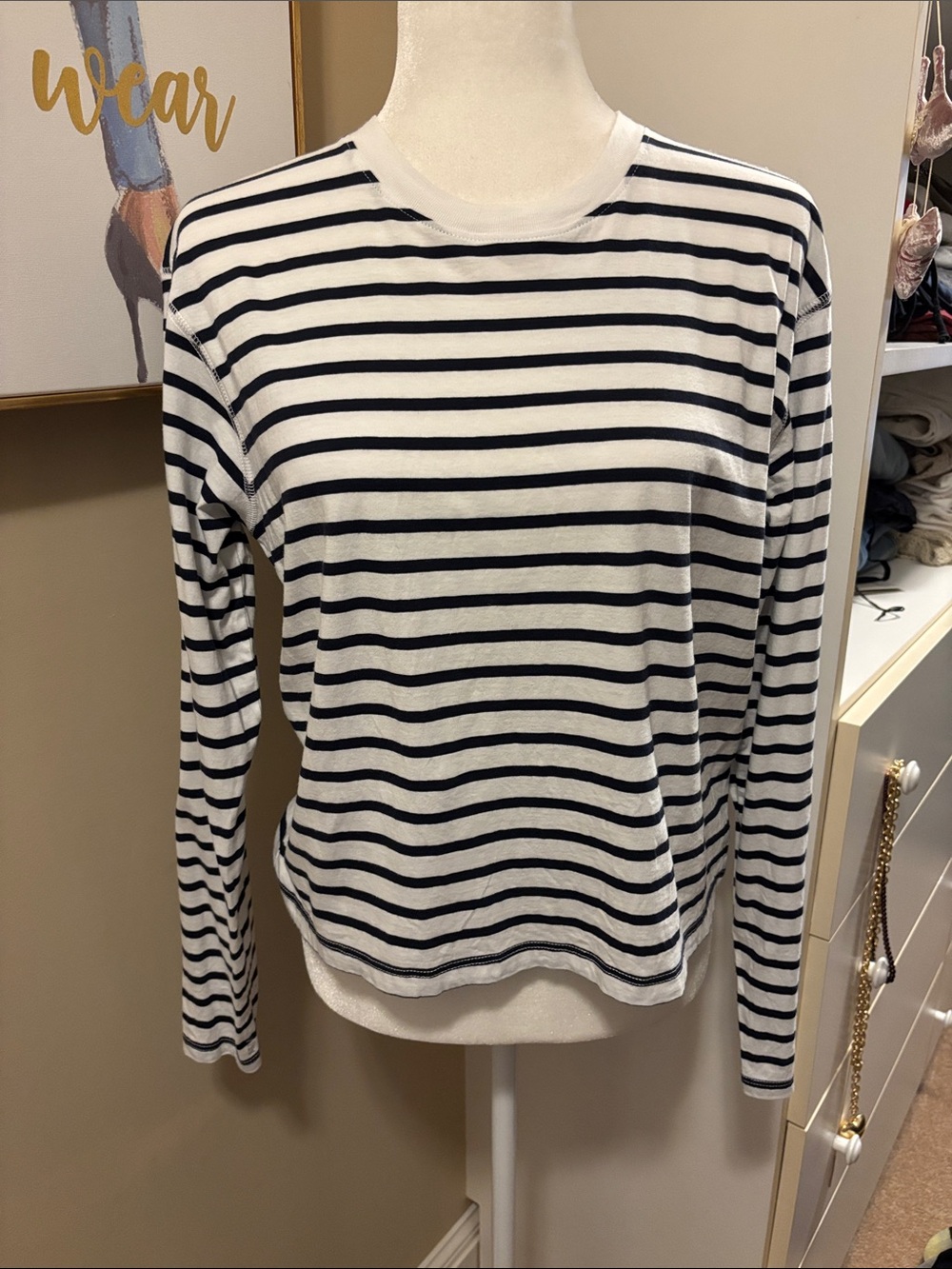 ATM Anthony Thomas Melillo Navy and White Striped Long-Sleeve Tee